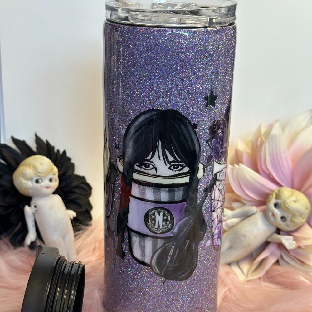 🖤 Spooky Sad Girls Club 20oz Glitter Tumbler Purple/Black Duo Lids Handmade